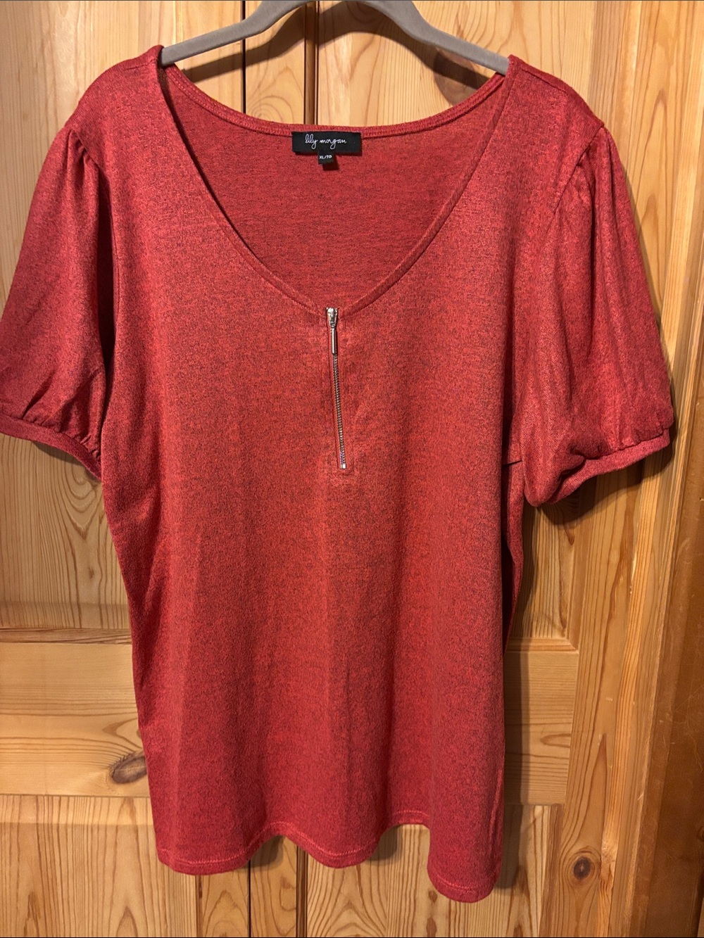 Lily Morgan Rust Zip-Front Short Sleeve Tunic